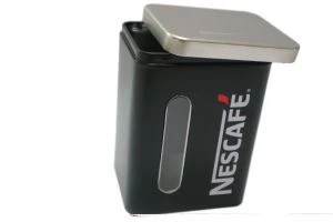 Kaffe burkar, te tenn låda med fönster